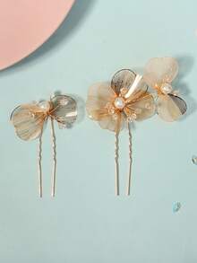2pcs/Set Elegant Butterfly Shaped Hair Clips, Bridal Wedding Hair Accessories