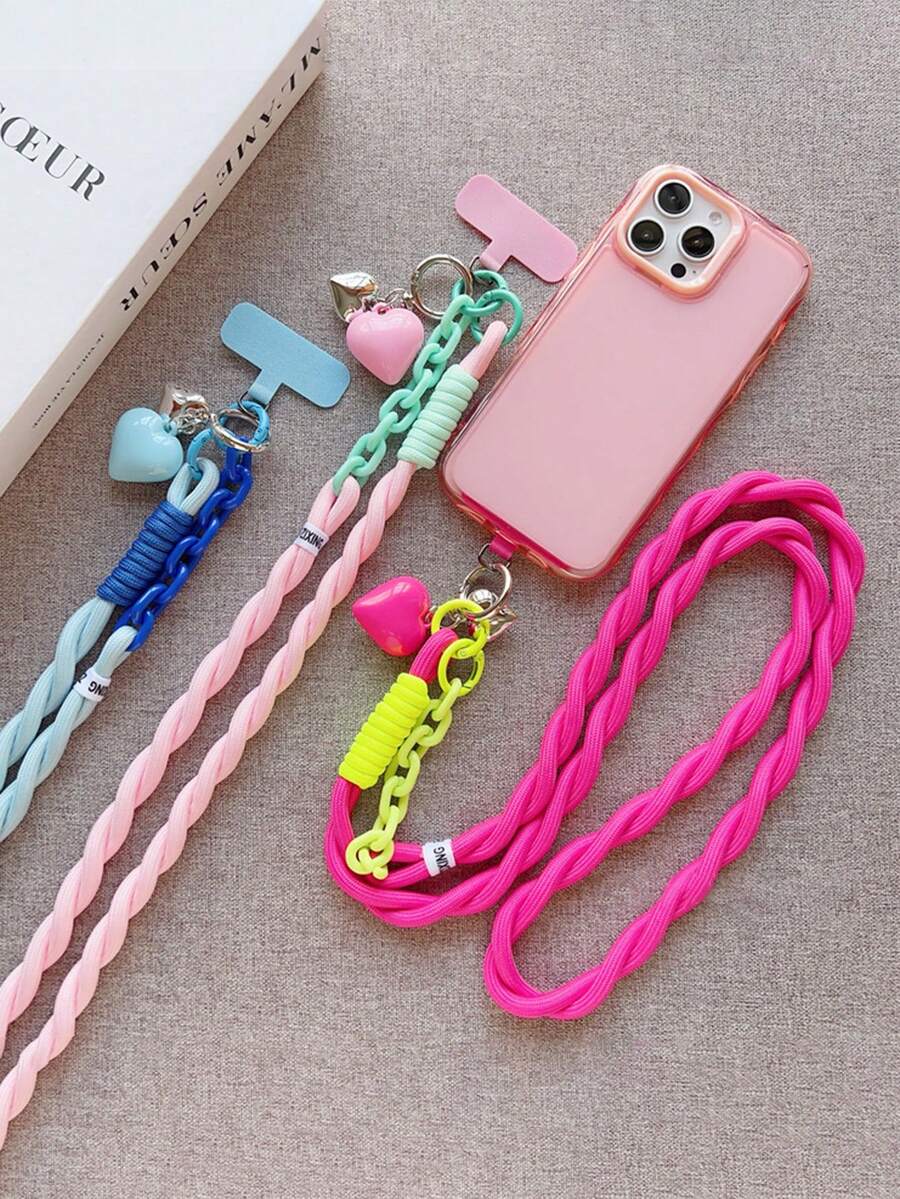 Cordón para teléfono tipo bandolera con colgante en forma de corazón, correa de bolso de doble extremo, accesorio de cuerda trenzada de colores para colgar cámara como accesorio para mochila de mujer