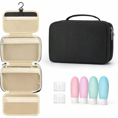Toiletry Bag For Women With Travel Size Containers Set Hanging Toiletry Bag For Full Size Toiletries Skincare Shampoo Makeup Cosmetic Bag Travel Organizer Waterresistant Toiletry Bag