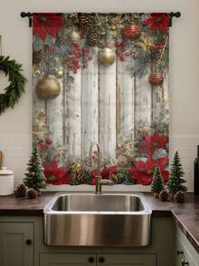 1pc Christmas Ball & Element Pattern Premium Decorative Curtain Rod Pocket Sheer Curtain, All Season Use For Outdoor, Gazebo, Bedroom, Kitchen, Office, Study, Living Room - Semi-Sheer (100g Fabric Weight) Home Decor Christmas Decorations Room Decor Christmas Decorations Home