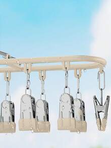 1pc Multifunctional Drying Rack With 20 Clips, Sock Hanger, Laundry Drying Rack For Balcony, Dorm Room - Pink - View 5