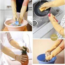 3 Pairs Of Rubber Dishwashing Gloves Kitchen And Household Cleaning U2013 Long Cuff 15 Reusable, Flexible Long - Lasting And Non - Slip Red+Yellow+Green, Medium - 大號+紅+黃+綠 - 查看 6