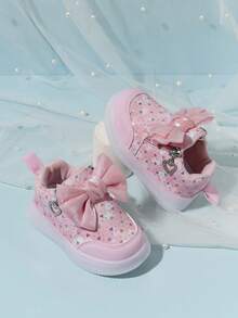 Girls' Princess 7-Color LED Light Shoes, Comfortable Soft Bottom Bow Casual Shoes - Pink - View 8