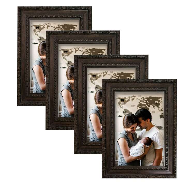 1pc/4pcs Vintage Textured Gallery Photo Frames, 3.5x5", 4x6", 5x7", 6x8", 8x10" Size Options, Suitable For Tabletop Display Or Wall Decor, Great For Display Cabinet, Fireplace, Nightstand, Entryway, Living Room (Photo Paper Included Randomly) - Brown - View 3