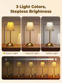 1 pieza Lámpara LED portátil inalámbrica para mesita de noche, control táctil, recargable por USB, 3 colores ajustables, luz de protección ocular, adecuada para estudio, dormitorio, sala de estar, comedor, cafetería, hotel y otra iluminación decorativa ambiental, 2 colores disponibles - Varios - Ver 3