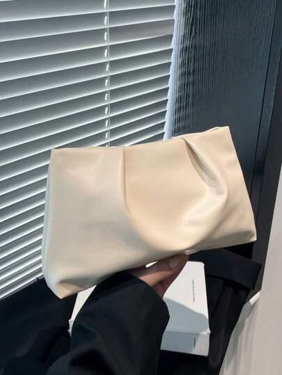 Fashion Solid Color Clutch, Pleated Cloud Bag, Casual Envelope Bag, Cosmetic Bag, Travel Accessory Bag, Lining Bag, Toiletry Bag, Storage Pouch