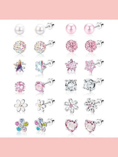 12 قطعة/مجموعة من أقراط الأذن الفاخرة البسيطة، أقراط أنيقة وأنيقة للنساء