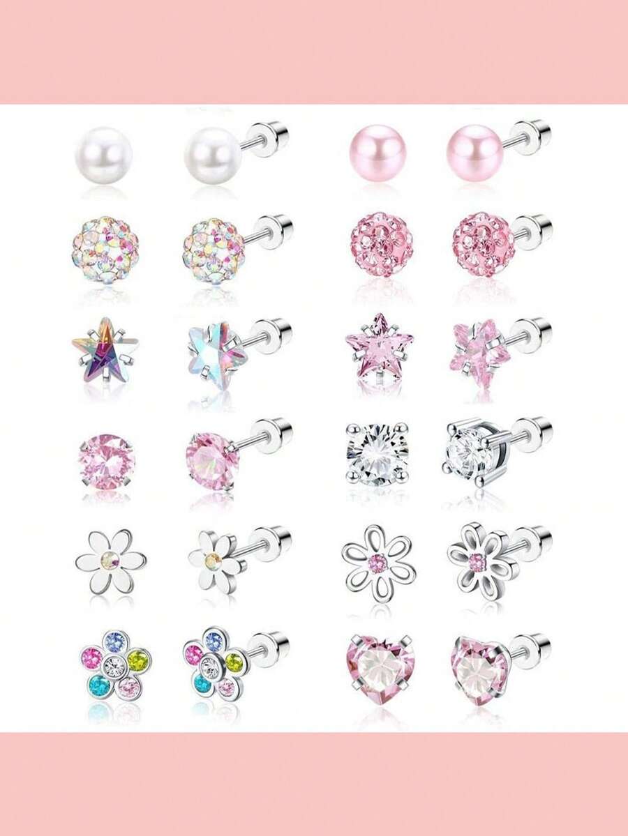 12 قطعة/مجموعة من أقراط الأذن الفاخرة البسيطة، أقراط أنيقة وأنيقة للنساء