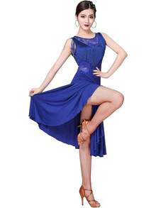 2025 New Model Ballroom Dance Dresses For Women Fringed Lace Back Salsa Latin Dance Dress With Shorts (5 Colors) - 寶藍色 - 查看 5