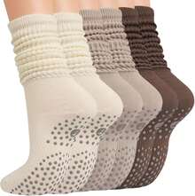 3 Pares Calcetas Pilates Mujer Antiderrapantes, Calcetines de Yoga para Mujeres con Agarre, Calcetas Deportivas Dama Largas Algodón, Pilates Socks, Calentadores de Piernas - 1 - Ver 2