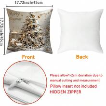 4pcs Christmas Pillow Covers, Featuring Santa Claus, Christmas Tree, Snowman, Deer And Sleigh Patterns, 2D Flat Printing (Not 3D), Contemporary Art, Washable Polyester Fabric Single-Sided Printing, Suitable For Room, Living Room, Sofa Decoration, Zipper Closure, Pillow Insert Not Included, 17.72 X 17.72 Inches - Gold - View 2