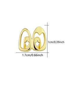 1pc Hollow Gold-Tone Side Tooth Decor, Double Hollow Heart Shaped Teeth Decoration, Punk Style, Suitable For Daily Wear, Music Festivals, Parties, Holidays, Couples Gift, Tooth Gems, Tooth Jewelry, Tooth Gem Set, Women Grillz - Multicolor - View 5