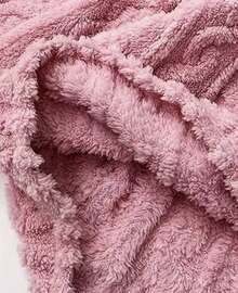 Conjunto de2 Piezas Pijama Casual Holgado para Mujer, Top y Pantalón de Franela Gruesa con Jacquard Cálido de Manga Larga para Otoño/Invierno - Rosa coral - Ver 3