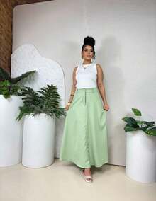 WOMEN'S LONG TAILORED SKIRT, EVANGELICAL FASHION, HIGH WAIST - 薄荷綠 - 查看 2