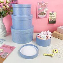 Set de 4 cutii cadou rotunde cu model de trandafiri, hârtie imprimată elegantă, design revigorant cu mai multe straturi și capacitate, DIY și stivuibil, potrivit pentru cadouri de ziua de naștere, nuntă, sărbători - Multicolor - Vizualizare 9