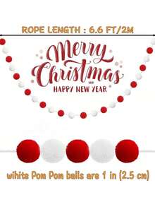 2 pièces Guirlande de boules Pom Pom de 2 mètres, Guirlande de Noël rouge, Décoration de sapin de Noël, Guirlande de boules de feutre de Noël pour la décoration de la maison, la classe, la cheminée, le mur, la fête, l'anniversaire. Décoration de Noël pour la maison, vert et blanc.