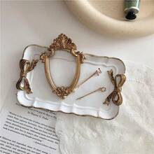 1 pieza Elegante bandeja decorativa de resina vintage hecha a mano en color rosa con lazo - Caja de almacenamiento de joyas de lujo, decoración del hogar de moda, bandeja de resina estilo vintage, organizador de joyas, caja de almacenamiento de cosméticos, bandeja de resina con mariposa vintage, prop de fotografía, decoración de habitación, decoración de boda, bandeja para toallas y almacenamiento, bandeja para anillos, collares, pulseras y aretes