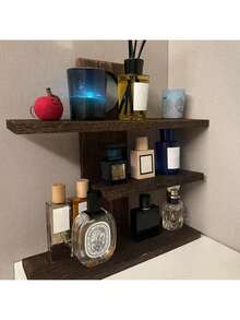 1件复古木质展示架，桌面收纳架，可用于摆放香水、蜡烛、化妆品、收藏品、装饰品，适用于客厅、书房、餐厅、卧室、门厅、办公室、茶室等场所。