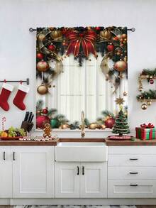 1pc Christmas Ball & Element Pattern Premium Decorative Curtain Rod Pocket Sheer Curtain, All Season Use For Outdoor, Gazebo, Bedroom, Kitchen, Office, Study, Living Room - Semi-Sheer (100g Fabric Weight) Home Decor Christmas Decorations Room Decor Christmas Decorations Home