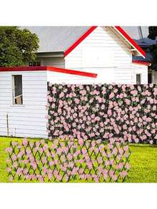 1pc Decorative Artificial Fence With Floral Screen, Expandable Plant Stand, Suitable For Balcony, Patio, Outdoor, UV-Resistant, Can Be Used As Privacy Screen, Also Suitable For Garden, Wedding Decor Background - Multicolor - View 1