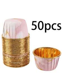 50pcs Marble Pattern Cupcake Liners, Grease-Proof Baking Cups, With/Without Lids, Suitable For Christmas, Birthday And Wedding Party Baking, Wedding And Birthday Supplies, Home And Party Decorations - Multicolor - View 16