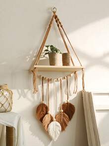 1 chiếc kệ treo tường hình lá đan thủ công, phong cách Bohemian, kệ gỗ treo tường, thích hợp cho phòng tắm, phòng ngủ, phòng khách, không bao gồm kẹp. - Nhiều màu - Xem 6