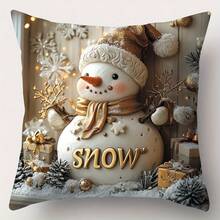 4pcs Christmas Pillow Covers, Featuring Santa Claus, Christmas Tree, Snowman, Deer And Sleigh Patterns, 2D Flat Printing (Not 3D), Contemporary Art, Washable Polyester Fabric Single-Sided Printing, Suitable For Room, Living Room, Sofa Decoration, Zipper Closure, Pillow Insert Not Included, 17.72 X 17.72 Inches - Gold - View 6