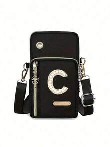 Women's Phone Pouch, Fashionable Pearl Rhinestone Monogram Design, A-Z Letter, Mini Crossbody Bag, Vertical Women's Coin Purse, Sports Armband/Running Wristband, Mini Casual Crossbody Phone Pouch With Earphone Hole, Suitable For Professionals, College Students, Work, Business, Commute, Office, Anniversary, Gift For Lover, Birthday, Valentine's Day, Christmas, Thanksgiving - Multicolor - View 15