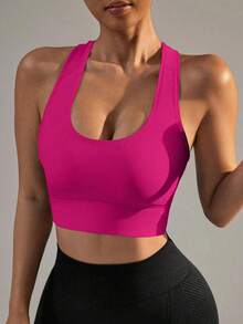 Yefecy Women's High Impact Seamless Padded Sports Bra, Suitable For Yoga, Fitness, Running And Workout Spring - Màu Hồng Tươi - Xem 5
