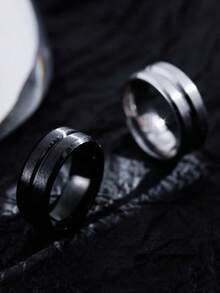 1 件不锈钢 18K 镀金简约复古凹线男士戒指，时尚配饰，感恩节、圣诞节、情人节、节日礼物，日常佩戴