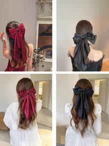 1 件儿童女孩蝴蝶结发夹，儿童深红色蝴蝶结发夹，丝带蝴蝶结发夹，缎带蝴蝶结长尾夹，蝴蝶结派对发饰爪夹，学校用品 - 酒紅色 - 查看 7