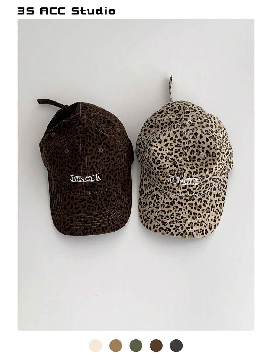 1pc Vintage Leopard Print Letter Embroidered Soft Crown Unisex Baseball Cap, Fashion Streetwear Curved Brim Cap
