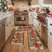 Set Keset Dapur Natal 1/2/3 Buah Tebal 0,47 Inci/1,2 Cm - Dekorasi Natal, Desain Pola Manusia Kue Jahe & Permen, Alas Busa Memori Anti Selip, Ideal Untuk Dapur, Kantor Rumah, Ruang Cuci, Dekorasi Kamar Mandi - MultiWarna - View 4