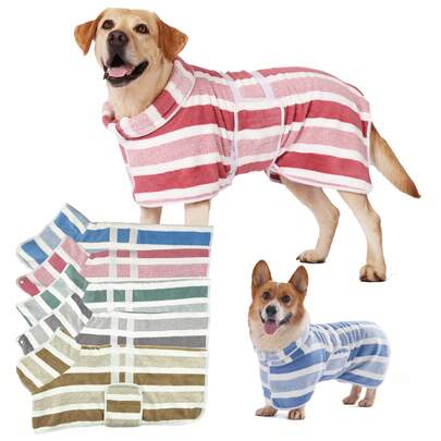 Quick Dry Dog Bathrobe, Striped Dog Towel Robe, Super Absorbent Pet Bathrobe With Adjustable Belly Strap, Soft Fabric