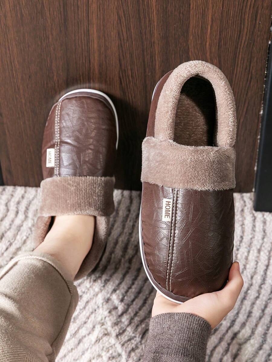 Pmoiste 男士家居拖鞋 保暖舒适 绒面记忆棉室内鞋 冬季防滑柔软男士拖鞋 偏小两码 - 咖啡棕 - 查看 1