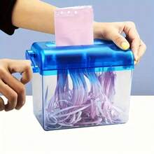 1pcs Mini Hand-Crank Paper Shredder - Portable For Home, Office, And School Use, No Electricity Required, Anti-Slip Base, Compact Office Desktop Document Shredder, Ideal Birthday Gift - Blue - View 6