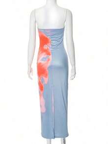 Vestido largo elástico sexi sin tirantes estilo Y2K, vestido con ataduras y espalda al aire, ropa de playa para vacaciones - Azul - Ver 8