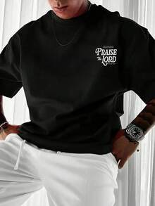 男士百搭简约图案印花短袖T恤 | 圣经经文主题 - 黑色 - 查看 4