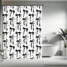 2D Flat, Aesthetic Shower Curtain, Bows Black And White Bow, Cute Black Bow Bathroom Decor, Pretty Coquette Bathroom Decor For Girl Lady - 彩色 - 查看 4