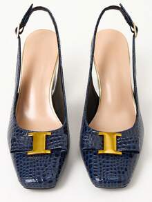 WHDXY 1 双女式方头露背学院风带扣装饰办公室高跟鞋，性感走秀款 7 厘米粗跟正装鞋，适合工作、空乘、派对