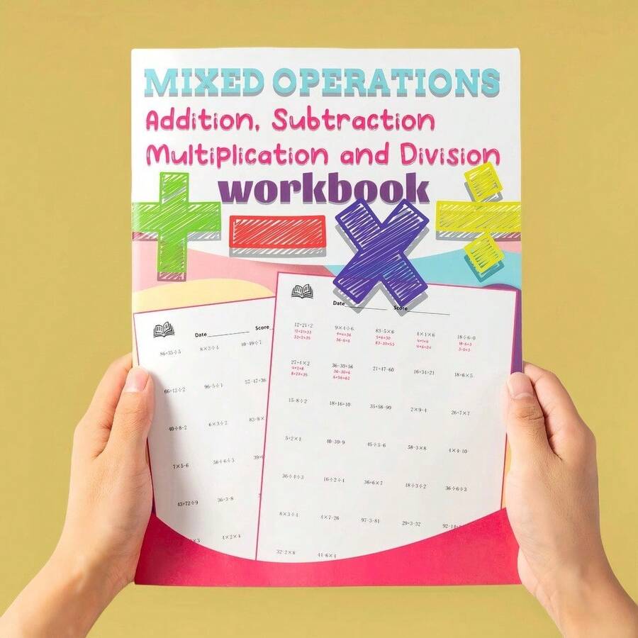 1pc Reusable Mixed Math Practice Notebook. Suitable For Elementary Grade 1-6 Math Workbook, Mixed Addition Subtraction Multiplication Division Practice Book, 32 Days Timed Arithmetic Practice Notebook