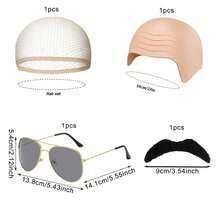 A Complete COSplay Bald Scalp Set, Including Fake Bald Head, Realistic Scalp Wig, And Costume Accessories For Makeup Parties And Performances. Perfect For Cosplay Props, This Set Includes Bald Scalp, Beard, Glasses, Hair Nets, And Other Accessories. Ideal For Christmas, Other Festivals, And Daily Costume Needs.