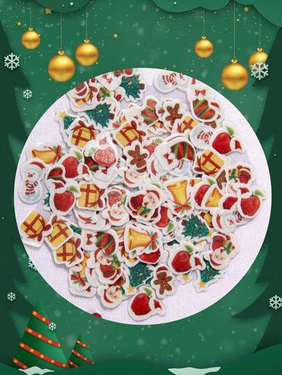 100 piezas Decoración de tapa de pastel de Navidad, papel de oblea comestible para decoración de pasteles, decoración de fiestas temáticas de Navidad, todos los tipos de patrones navideños de papel de oblea - Árbol de Navidad - Papá Noel - Muñeco de nieve - Campana - Caramelo - Calcetines, 1.2cm*1.7cm