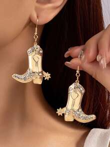 1 par de pendientes con colgante de bota de vaquero vintage al estilo occidental para uso diario de vaquera, accesorios divertidos para las orejas como regalo