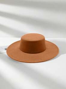 1pc Classic Four Season Flat Bottom Solid Color Top Hat, Suitable For Both Men And Women, Elegant And Versatile With A Large Brim Dome Hat, Gentlemanly British Style, Suitable For Returning To School, Halloween, Drama Performances, And Daily Casual Wear