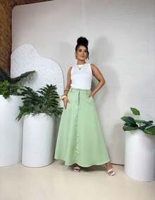 WOMEN'S LONG TAILORED SKIRT, EVANGELICAL FASHION, HIGH WAIST - 薄荷綠 - 查看 1
