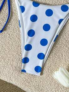 女士性感时尚年轻清新甜美休闲运动度假沙滩旅行派对波尔卡圆点吊带比基尼泳装，性感两件套，春夏新品 - 彩色 - 查看 5