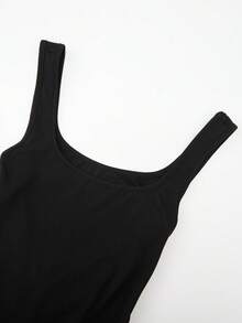 Plus Size Jumpsuit, Comfortable & Fashionable Sexy Casual Outdoor Sports Backless Jumpsuit, Suitable For Graduation, Back To School Season, Hollow Out Ruched Knit Camisole Jumpsuit - Black - View 8