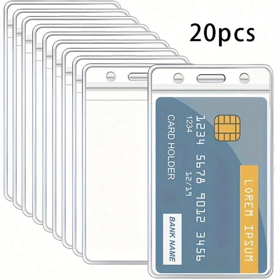 20 piezas de fundas transparentes y a prueba de agua, de 65*117mm, fundas verticales de protección, adecuadas para tarjetas de negocios, autobús, banco, tarjetas de crédito, identificación y tarjetas de identificación, portátarjetas de plástico