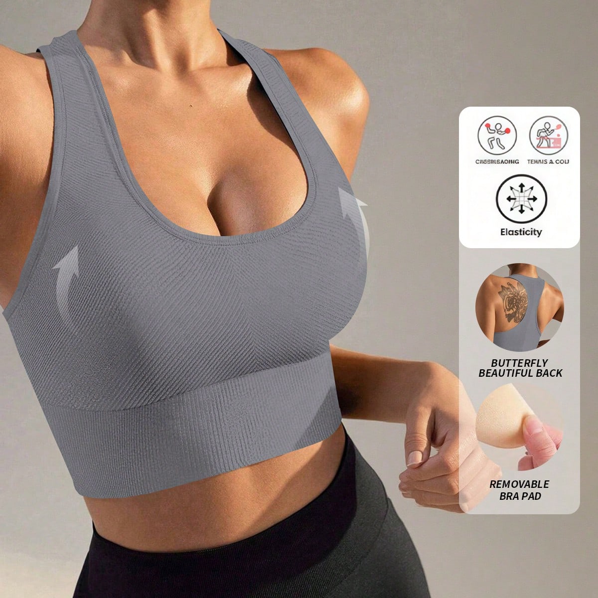 Sujetador deportivo sin costuras con acolchado de alto impacto para mujer, adecuado para yoga, fitness, running y entrenamiento primaveral